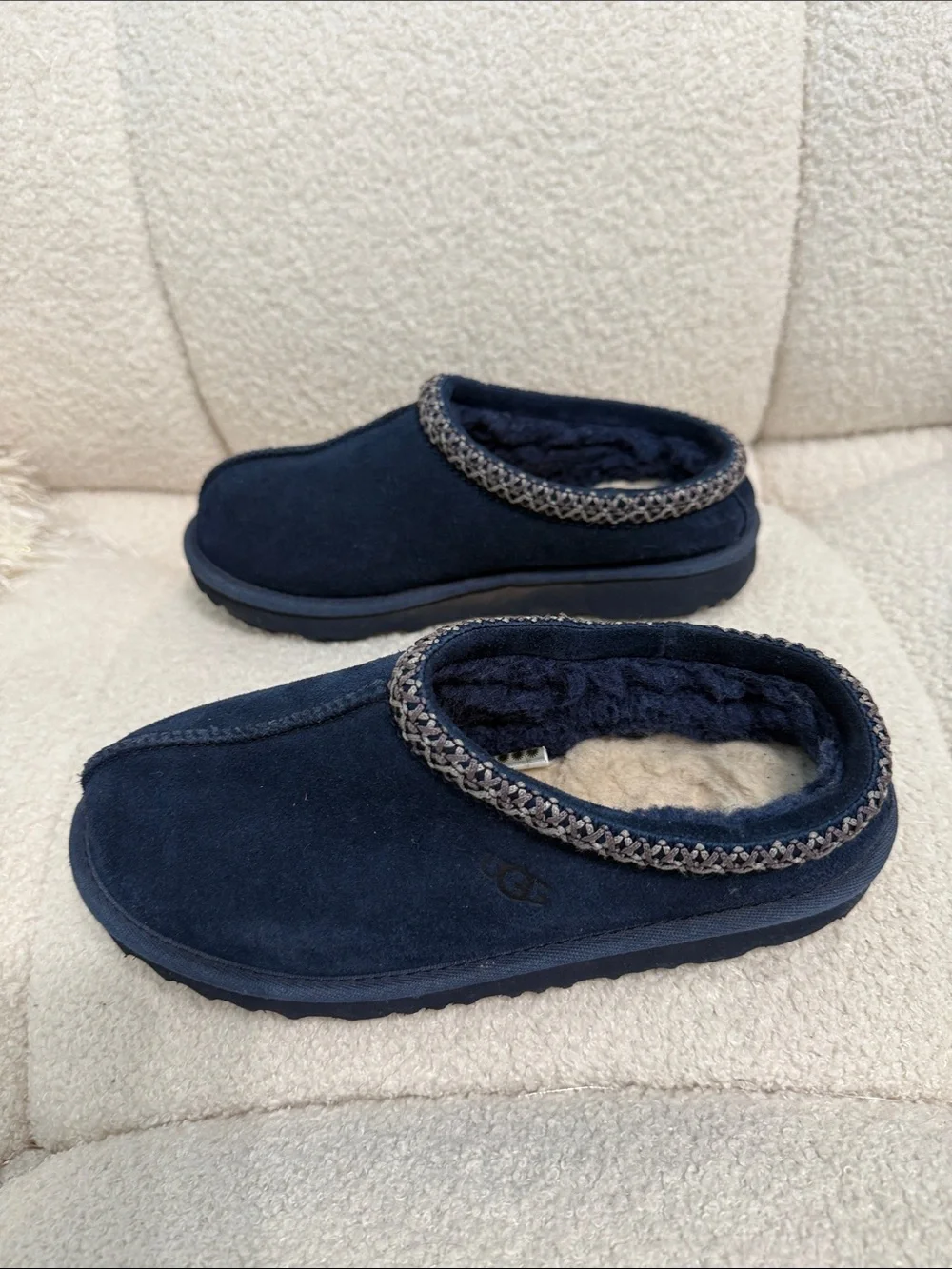 UGG Kids Dark Navy Suede Slip-On Clogs